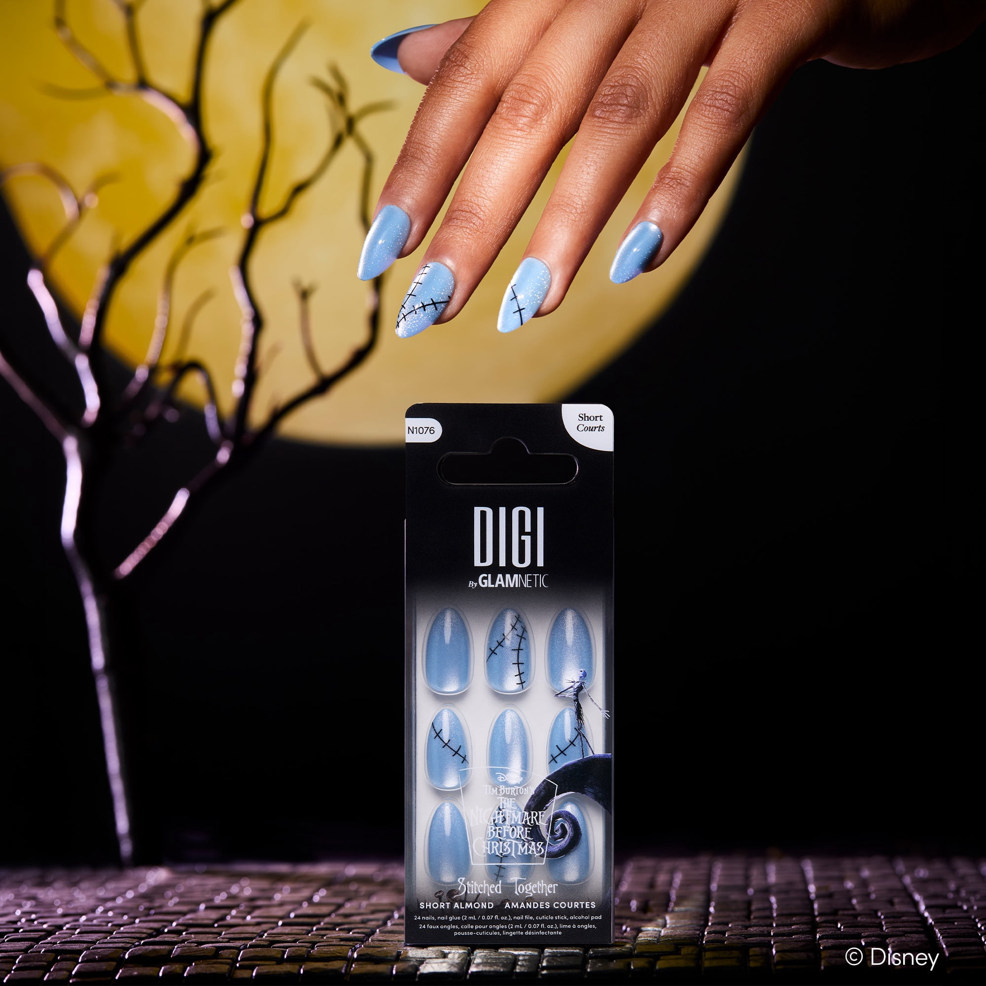 DIGI by Glamnetic x Nightmare Before Christmas Short Almond Press-on Nails, Stitched Together, 24 Pieces