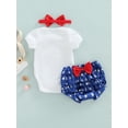 thumbnail image 4 of Gzhioc Newborn Girl Casual Short Pants Outfits, Short Sleeve Letter Print Romper + Star Pattern Ruffles Decor Shorts + Bow-Knot Headband Set, 4 of 9