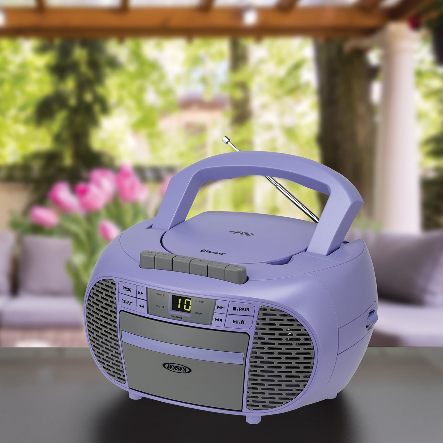 JENSEN Portable Bluetooth CD Music System with Built-in Speakers, Cassette Player/Recorder, AM/FM Radio, and Aux, CD-550ABT , Purple
