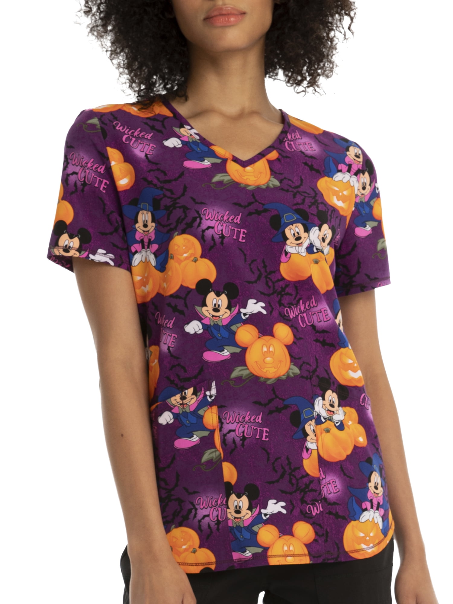 Scrubstar Women's Disney's Mickey and Minnie "Way Cute" VNeck Print