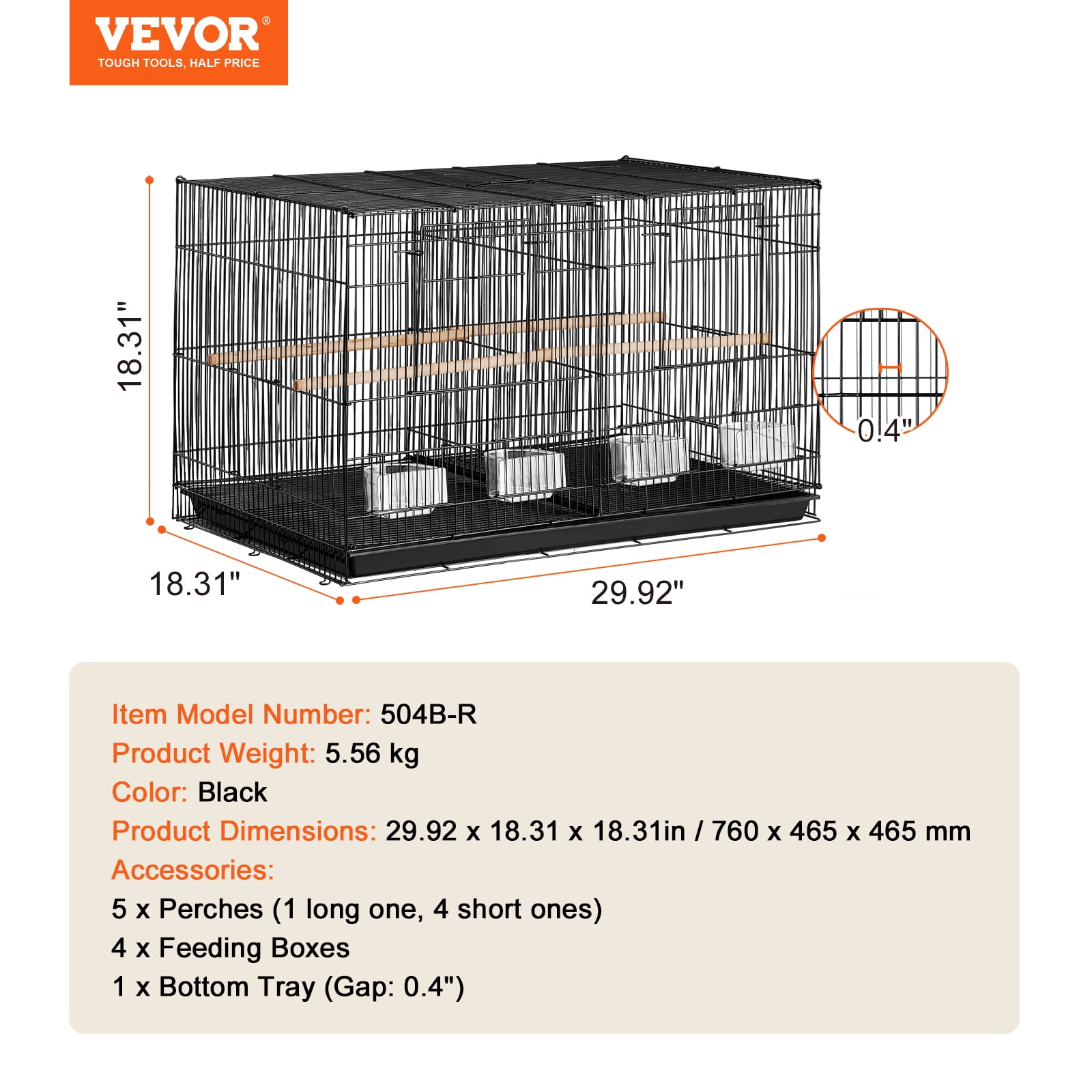 VEVOR 30" Flight Bird Cage, Stackable Divided Bird Cage for Small Parrots & Parakeets, Travel Birdcage with Handle and Perches