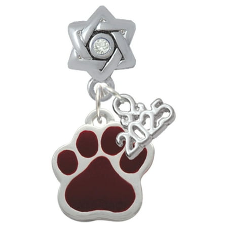 Delight Jewelry Silver-tone Large Maroon Paw - Silver-tone Clear Star of David Charm Bead Dangle with Mini 2025