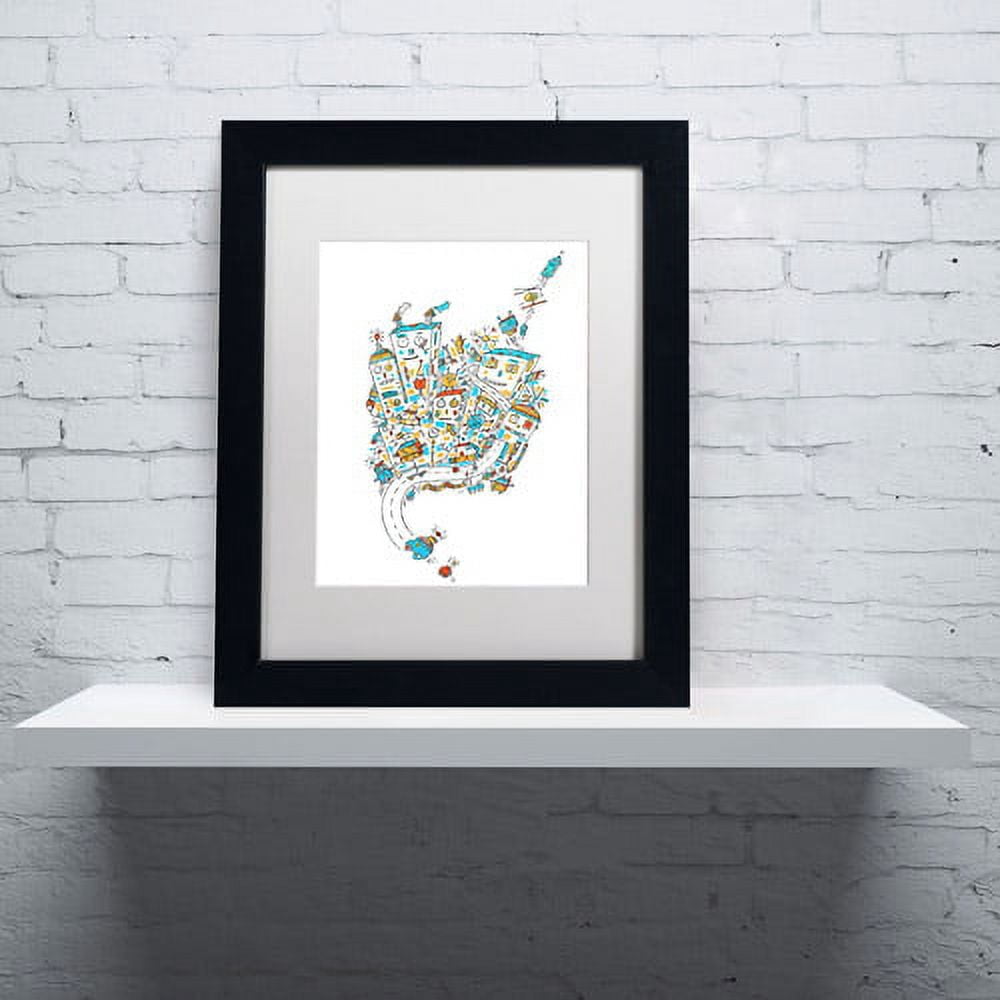 Trademark Fine Art "Robot City" Canvas Art by Carla Martell, White Matte, Black Frame