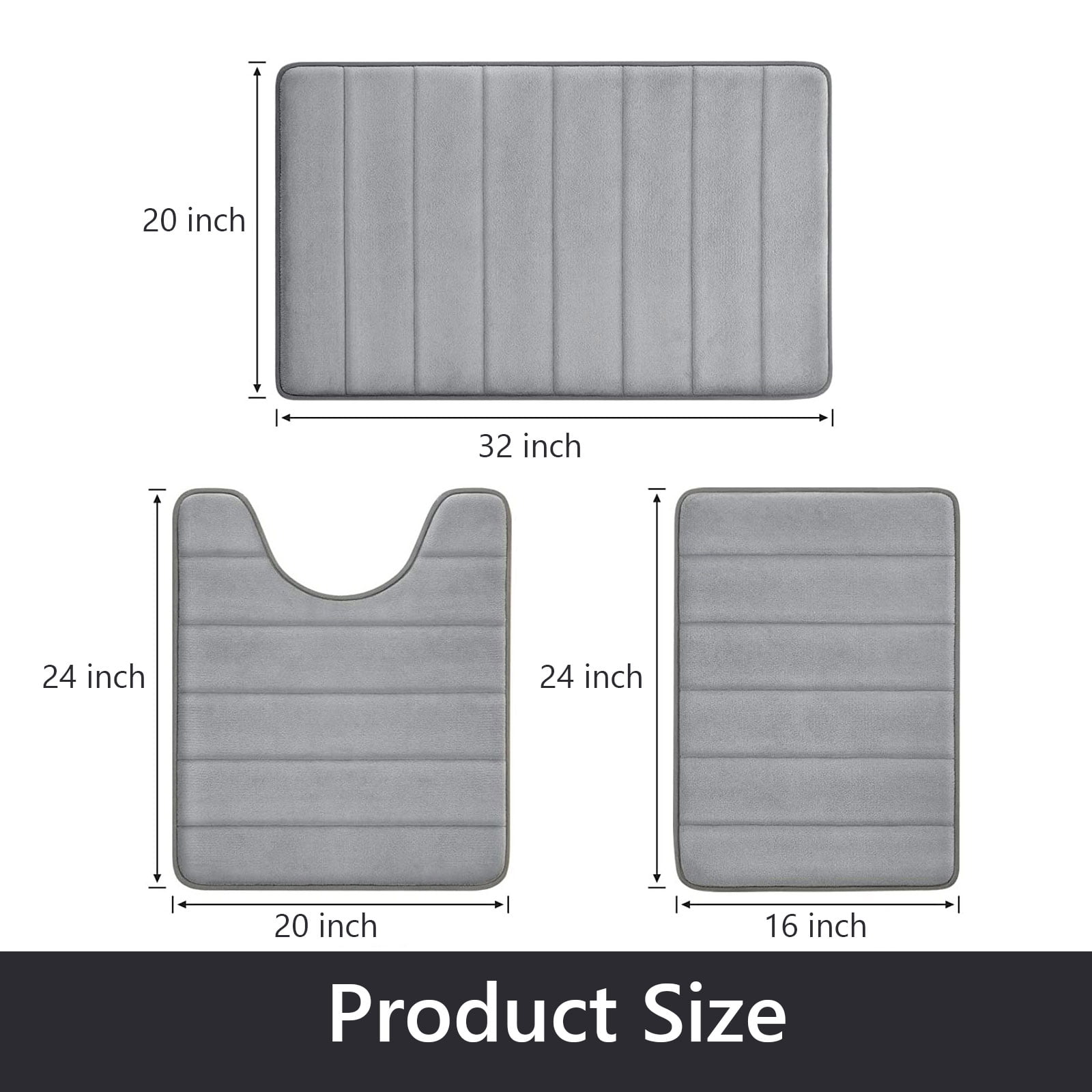 Tripumer Memory Foam Bathroom Mat Set Bathroom Rug Set 3 Piece Non Slip Extra Absorbent Thick Soft Dry Bathroom Mat Sets for Bathroom Washable Carpets Set Light Gray