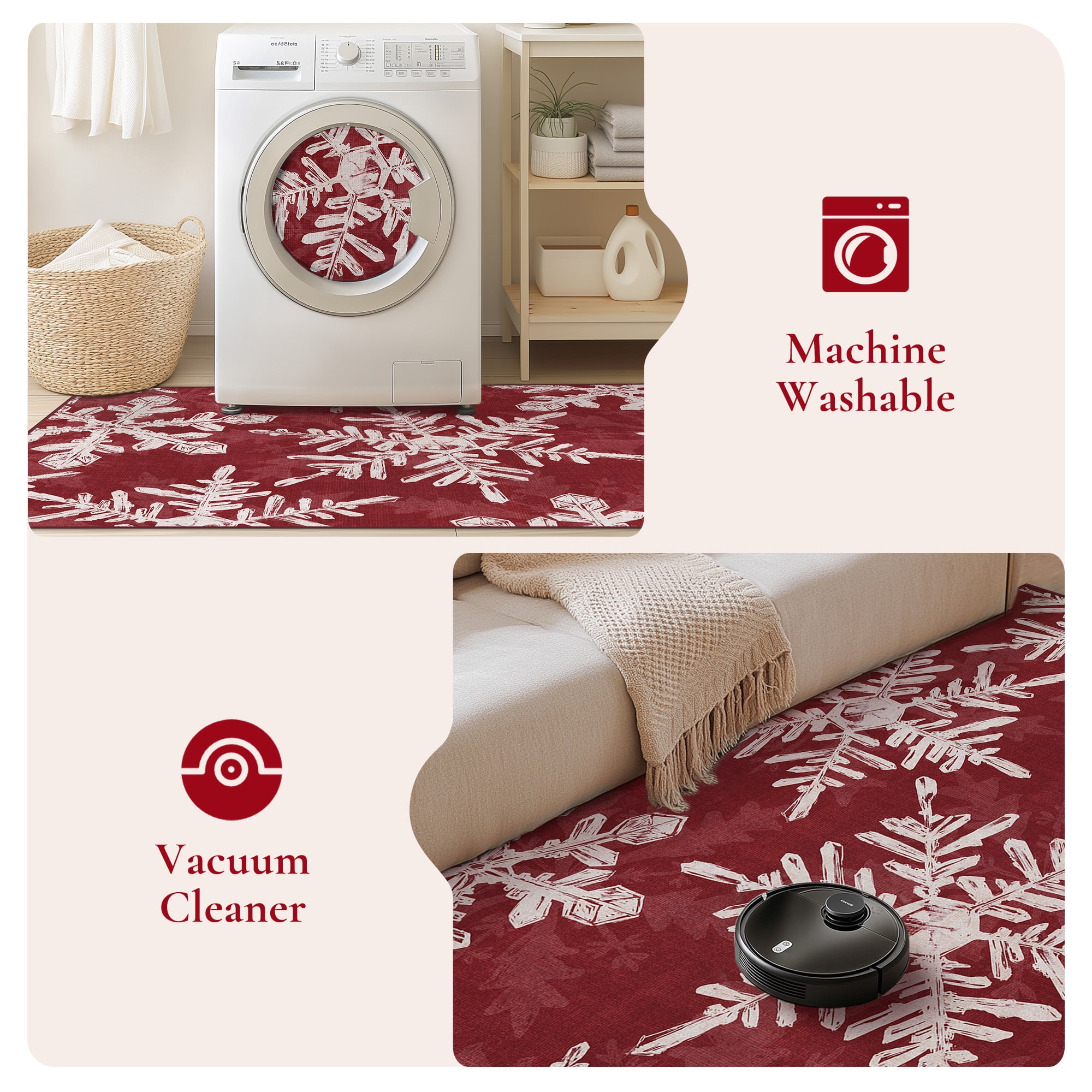 KUETH Christmas Runner Rugs 2x3 Machine Washable Non Slip Red Rugs for Kitchen,doorways and Hallway Decor