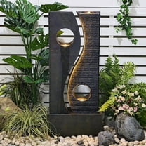 Water Feature Fountain Outdoor Garden Waterfall Faux Rust Finish with LED Lights for Patio Yard Pool Home Decor