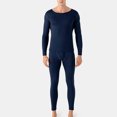 thumbnail image 6 of Elainilye Fashion Pajamas for Men Winter Warm 2 Piece Pajamas Suit Double-sided Non Marking Brushed Seamless Wear-resistant Pajama Set,Blue, 6 of 8