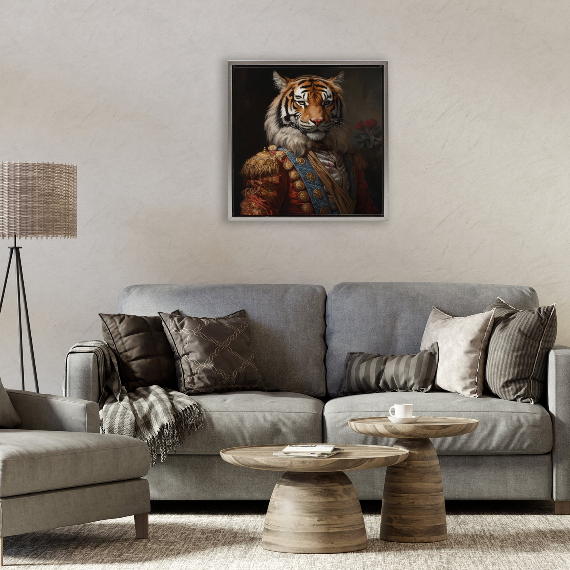 Stupell Industries Noble Tiger Transformation Gray Framed Floater Canvas Wall Art, design by Lazar Studio