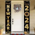 thumbnail image 4 of Decoración de Feliz Año Nuevo 2024, pancarta colgante de puerta de oro negro, banderas de Año Nuevo, Navidad, Decoraciones al aire libre, 2024, 4 of 4