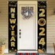 thumbnail image 4 of Decoración de Feliz Año Nuevo 2024, pancarta colgante de puerta de oro negro, banderas de Año Nuevo, Navidad, Decoraciones al aire libre, 2024, 4 of 4