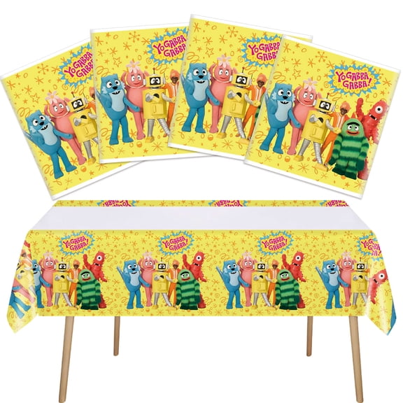 4 pcs For Yo Gabba Theme Birthday Tablecloth, Waterproof Disposable Table Cover 42.5x70.9 Inches for Party Celebration Decorations and Supplies