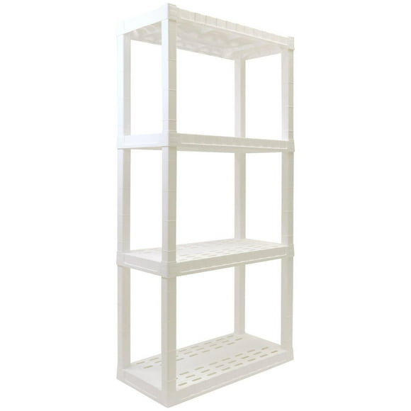 Hyper Tough Plastic Shelf Garage Shelves Storage Rack Interlocking Multipurpose 4-Tier 56"H x 14"D x 30"W White-400 lbs Made In Canada