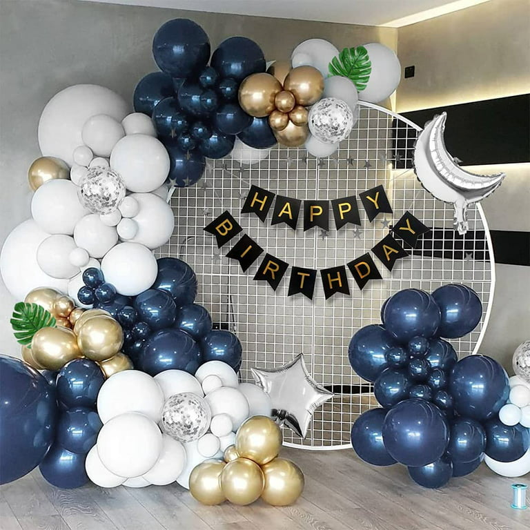 GEEKEO Birthday Decorations Men, Blue Gold Party Decorations with Happy  Birthday Banner, Cake Topper, Navy Blue Silver Latex Balloon for Men  Boyfriend