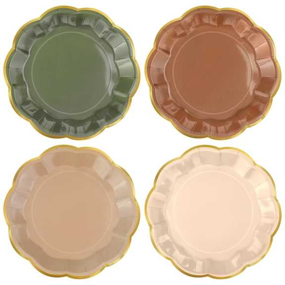 Kochorie 60 Count 7 inch Woodland Scalloped Disposable Paper Party Plates, Sage Green Brown Gold Foil Rim Dessert Plates for Forest Birthday Bridal Baby Shower Wedding Events