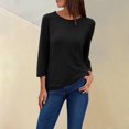thumbnail image 2 of frariair Women's European Style Round Neck Seven-Sleeve Casual Tee For Daily Wear Black, 2 of 4