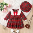thumbnail image 2 of Newborn Baby Girls Clothes Baby Girls Dress Newborn Girls Long Sleeve Round Neckline Plaid Dress with Hat Red 0-3 Months, 2 of 8