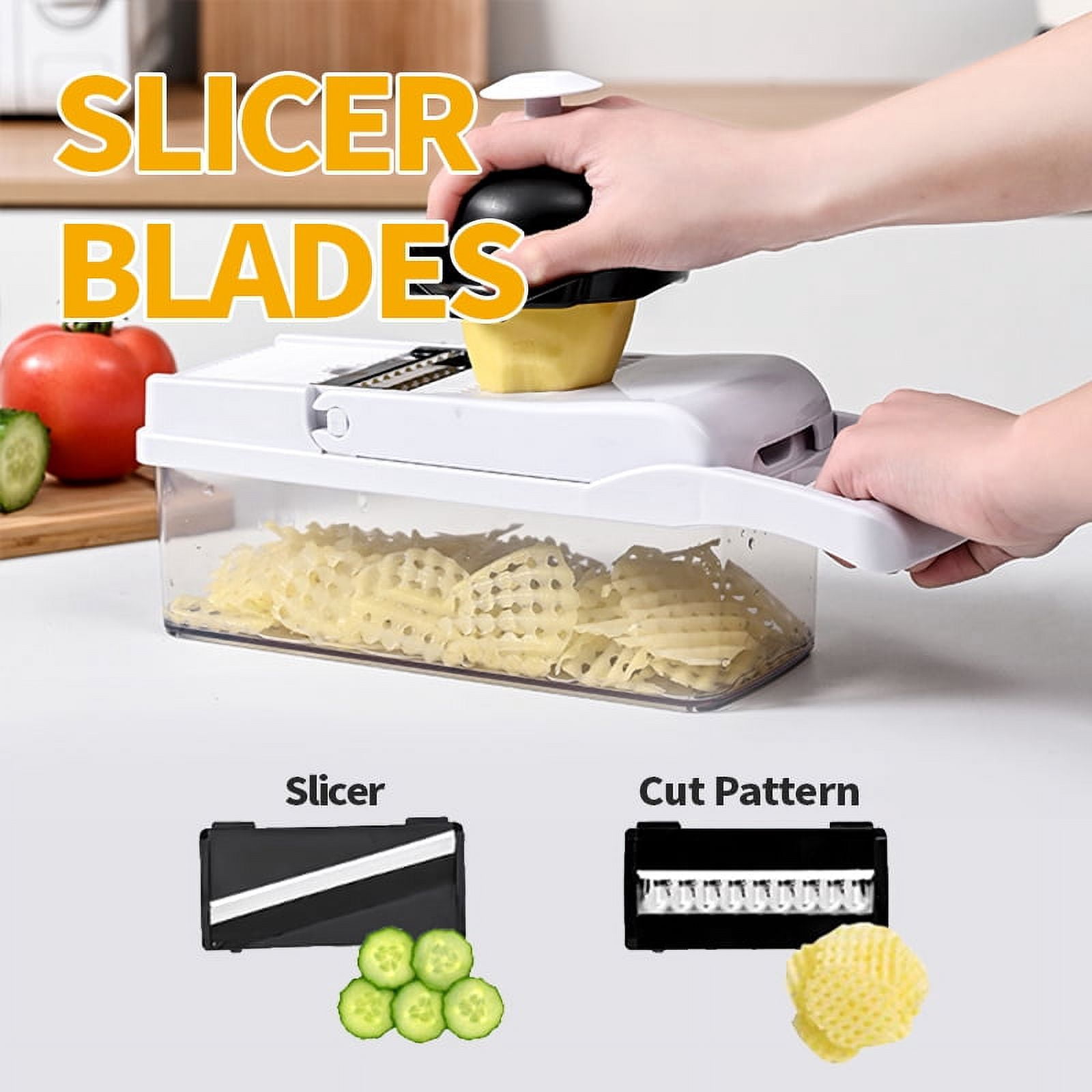 25-in-1 Vegetable Chopper, Mandoline Slicer & Cheese Grater - Kitchen Gadget With 13 Blades & Container For Salad Prep