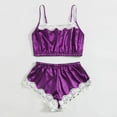 thumbnail image 4 of Pajama Set New Women's Satin Pajamas Women Cami Tops Short Pants Pjs Set Lace Underwear Nightwear Sleepwear for Home Pajamas for Women Purple XL New, 4 of 9