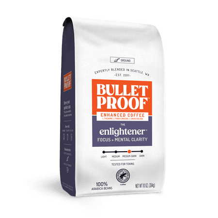 Bulletproof The Enlightener Ground Coffee  10 Ounces  Medium-Dark Roast Enhanced Coffee with L-Theanine  Panax Ginseng and Gingko Biloba  Supports Mental Clarity  Focus  and Memory