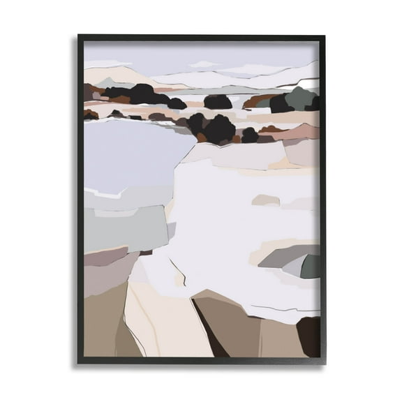 Stupell Industries Abstract Lake Cliffs Landscape Painting Graphic Art Black Framed Art Print Wall Art, Design by Nikita Jariwala