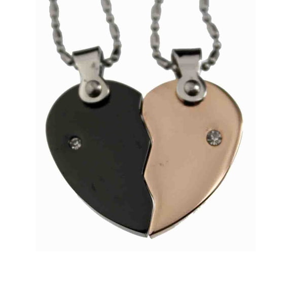 R.H. Jewelry Lovers Couple Stainless Steel Pendant Necklace Two-tone Split Heart Set