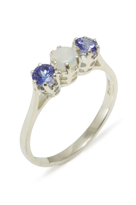 LBG 925 Sterling Silver Opal & Tanzanite ring Womens Anniversary Ring - Size 11.75