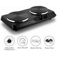 thumbnail image 2 of OVENTE Electric Countertop Double Burner, 1700W Cooktop with 7.25" and 6.10" Cast Iron Hot Plates, Temperature Control, Portable Cooking Stove and Easy to Clean Stainless Steel Base, Black BGS102B, 2 of 8