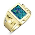 thumbnail image 4 of RYLOS Men's Rings Yellow Gold Plated Silver Designer Ring Tiger Head On Both Sides Diamond in the Eyes and Mosaic Opal Rings For Men Size 9, 4 of 7