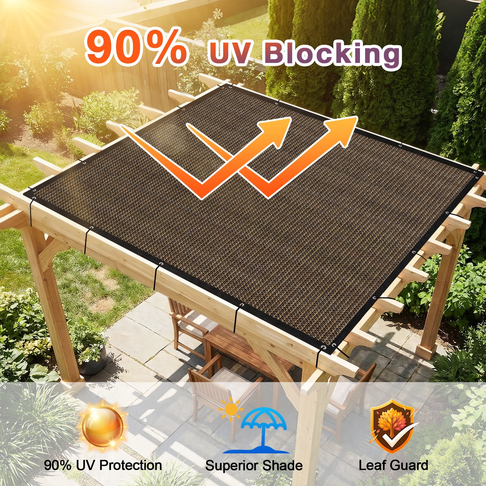 Jane Stone 90% Shade Fabric Sun Shade Cloth with Grommets,3'X6' Pergola Replacement Shade Cover Canopy for Garden Outdoor Patio,Mocha (We Make Custom Size)