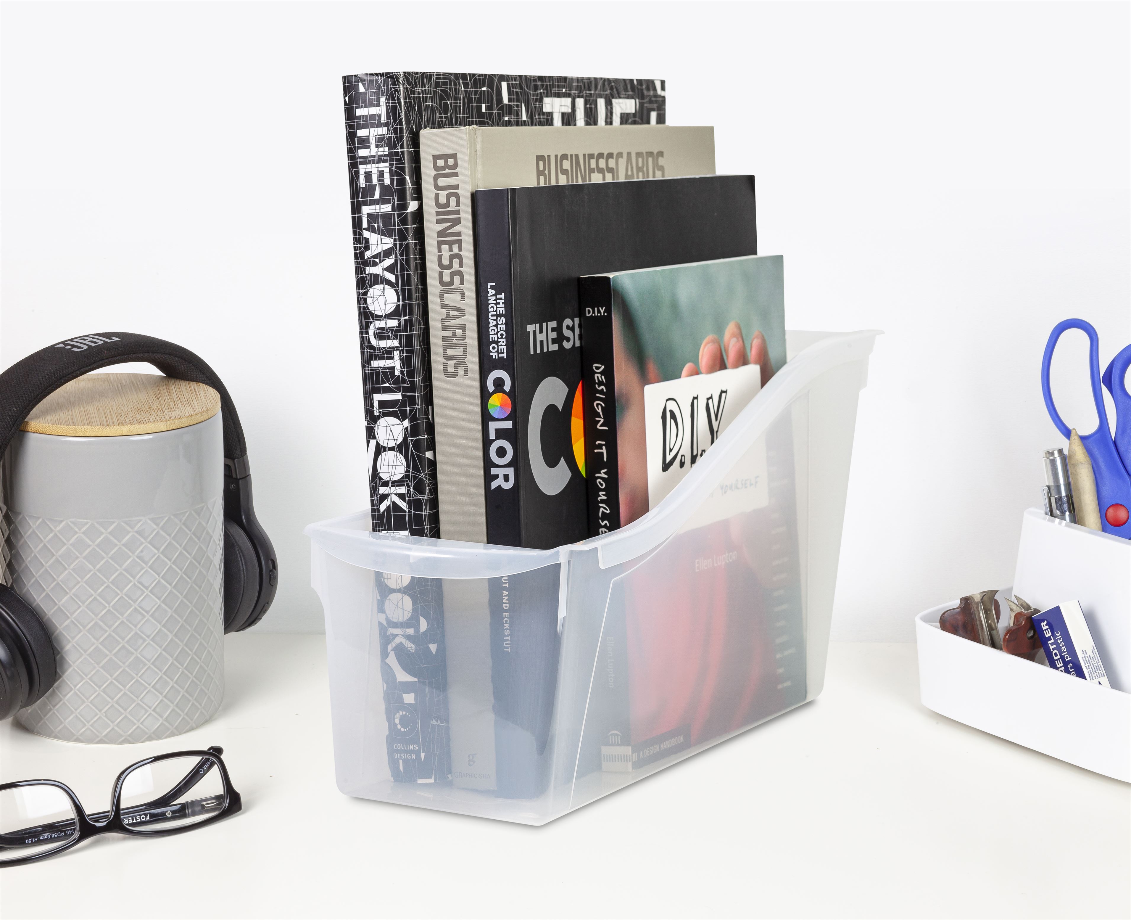 Pen+Gear Plastic Desktop Book Organizer Bin, Clear Tint, 6-Pack