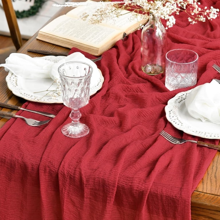 Sm:)e Red Cheesecloth Table Runner, 120 Inch photo 1