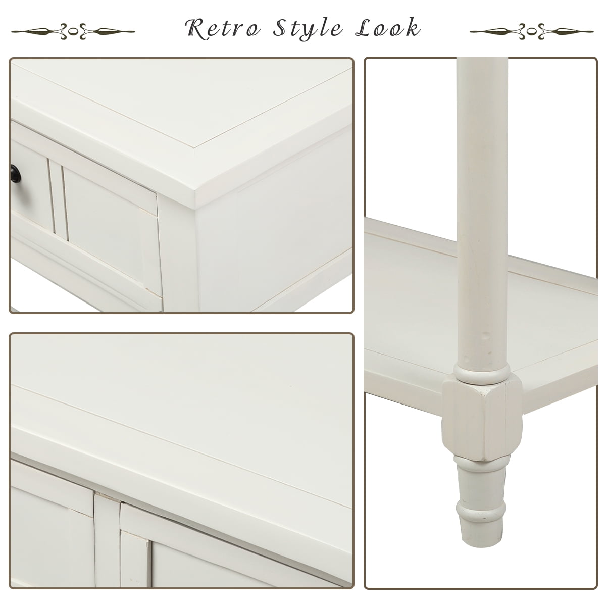 Entryway Table with Solid Wood Legs Console Table Traditional Design with Two Drawers and Bottom Shelf Sofa Table