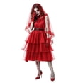 thumbnail image 2 of Halloween Costume Bloody Zombie Bride Cosplay Dress for Women, Red Tulle Cake Dress with Veil Gloves and Belts for Themed Party Carnival Halloween Night, 2 of 9