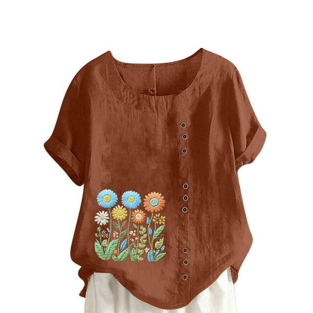 Túnica de Manga Corta Tops para las Mujeres Océano Pescado Impreso Blusa, Ropa Casual Ver Botón Arriba Camiseta