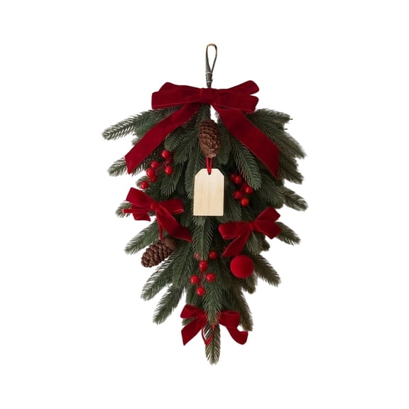 2026 Christmas Indoor Home Decor Christmas Simulated Green Wreath Hanging Ornament 60cm Long Wall Door Decor For Holiday Season Indoor Outdoor Festive