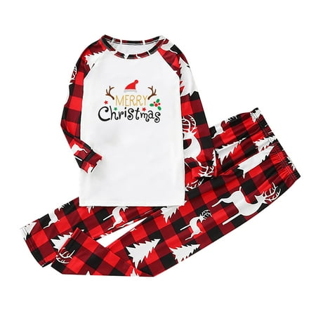 

TAIAOJING Christmas Matching Pjs for Family Onesie Pajamas Set Sets Christmas PJ s Letter Print Top And Plaid Pants Jammies Sleepwear For Kids
