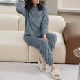 thumbnail image 5 of Ashirexll Two Piece Sets for Women, Fuzzy Pajamas for Women, Loose Solid Color Winter Thick Velvet Warm Pajama Set, 5 of 6