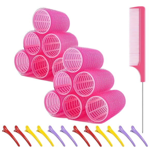 Topboutique Self Grip Hair Roller Set,12 Pcs Hair Rollers with Hair Roller Clips and Comb,Hair Curlers Hairdressing Curlers,No Heat Salon Dressing Curler for DIY Hair Styles,Random Color (4.4cm)