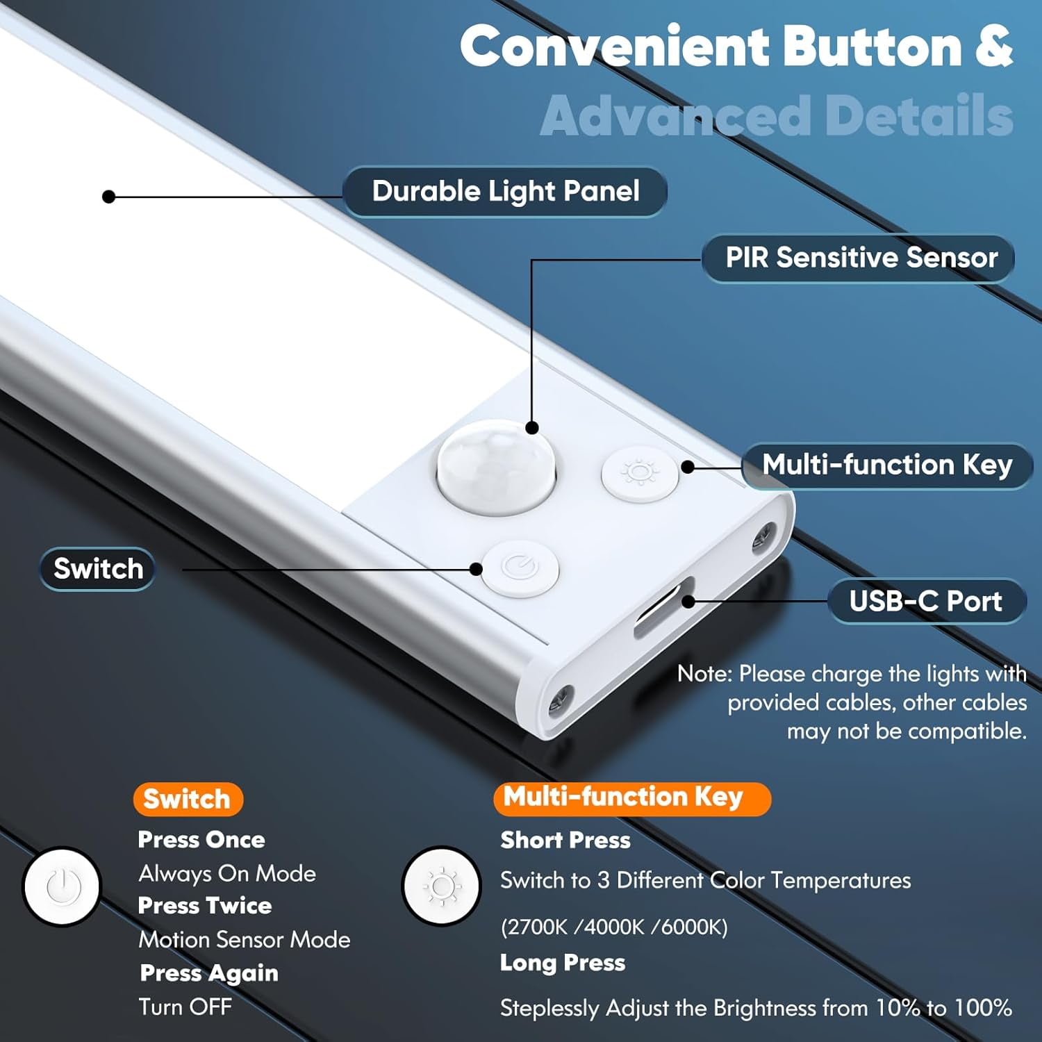 3-Pack Under Cabinet Lighting, 68LED 1800mAh Motion Sensor Lights Indoor, 3 Color Wireless Dimmable Recharable Battery Operated Closet Lights, Magnetic Under Counter Light Fixture for Kitchen Stair
