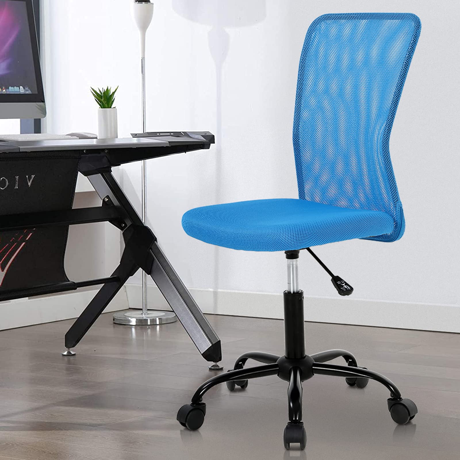 Armless Office Chair Ergonomic Desk Chair Computer Chair Mesh Home Desk Chair with Adjustable Lumbar, Rolling Swivel Office Chair Mid-Back Task Chair for Adults (Blue)