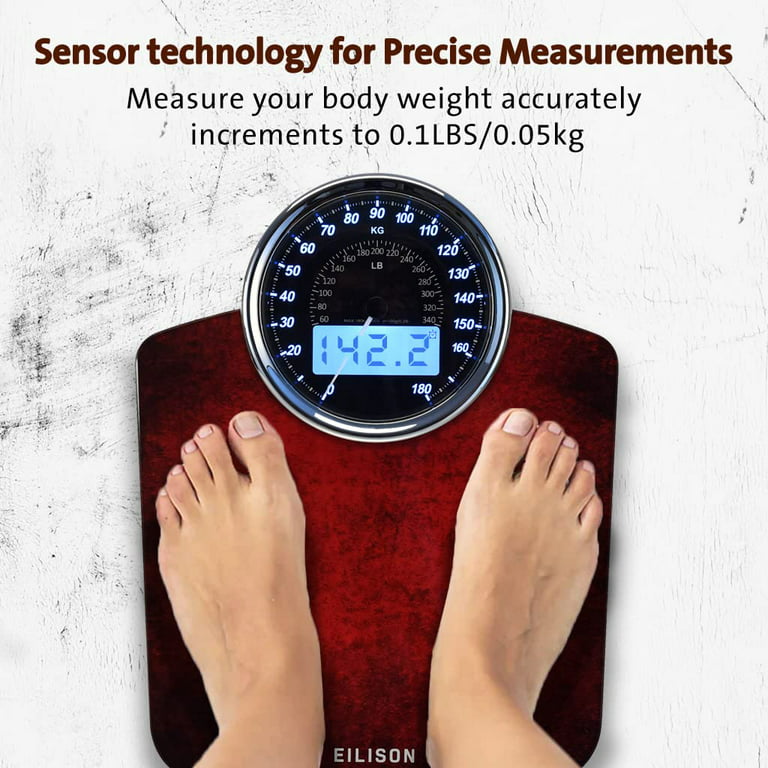 Eilison Accurate 2-in-1 Digital & Analog Weighing Scale for Body Weight-  Upto 400lbs,4 High Precison GX Sensor Accurate to 0.1lbs/0.05kg,Step-On  Technology, Thick Tempered Glass,Extra Large Display 