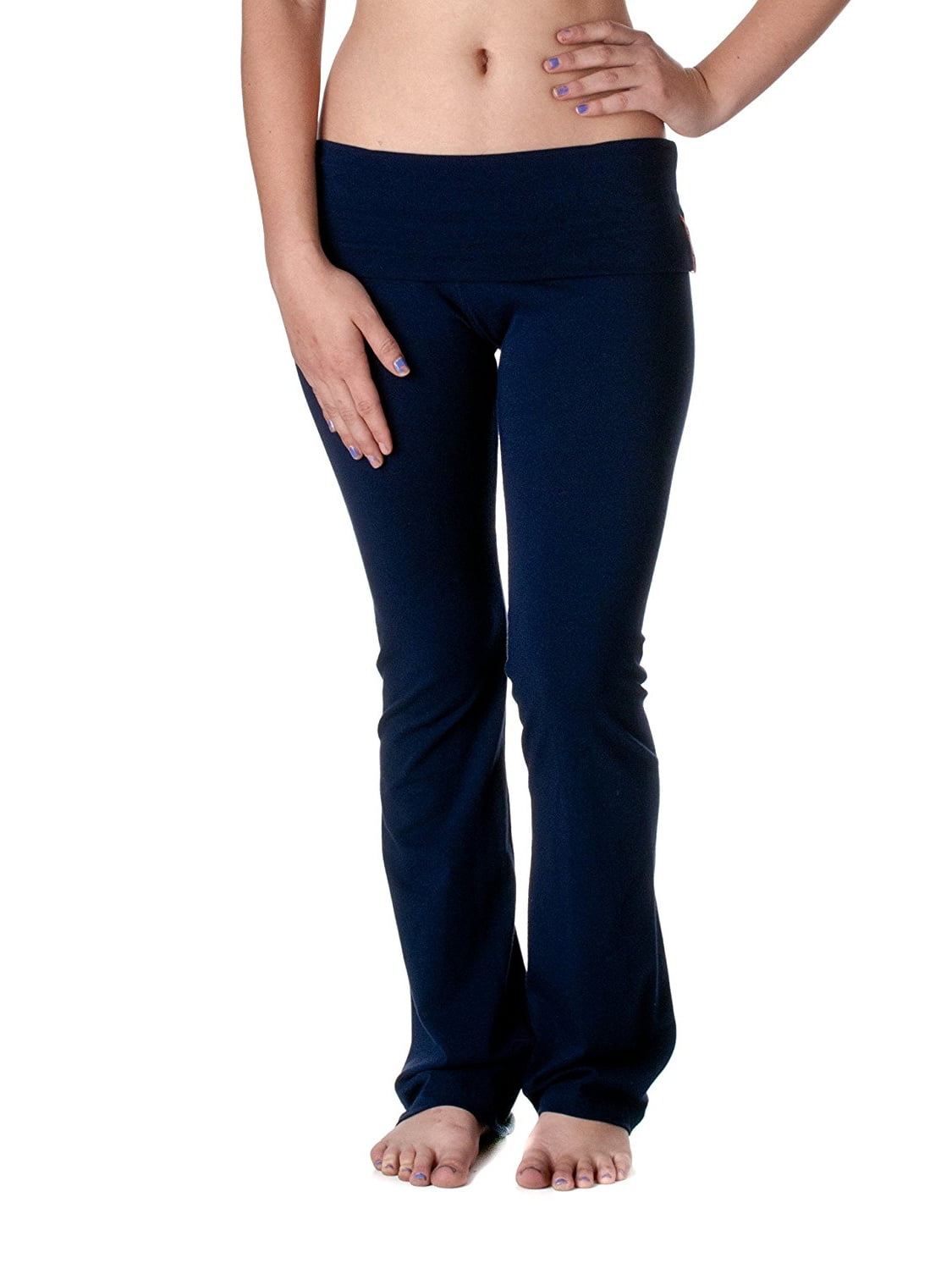 Casual Active Basic Women's Slimming Foldover Bootleg Flare Yoga Pants -  Junior and Plus Sizes 