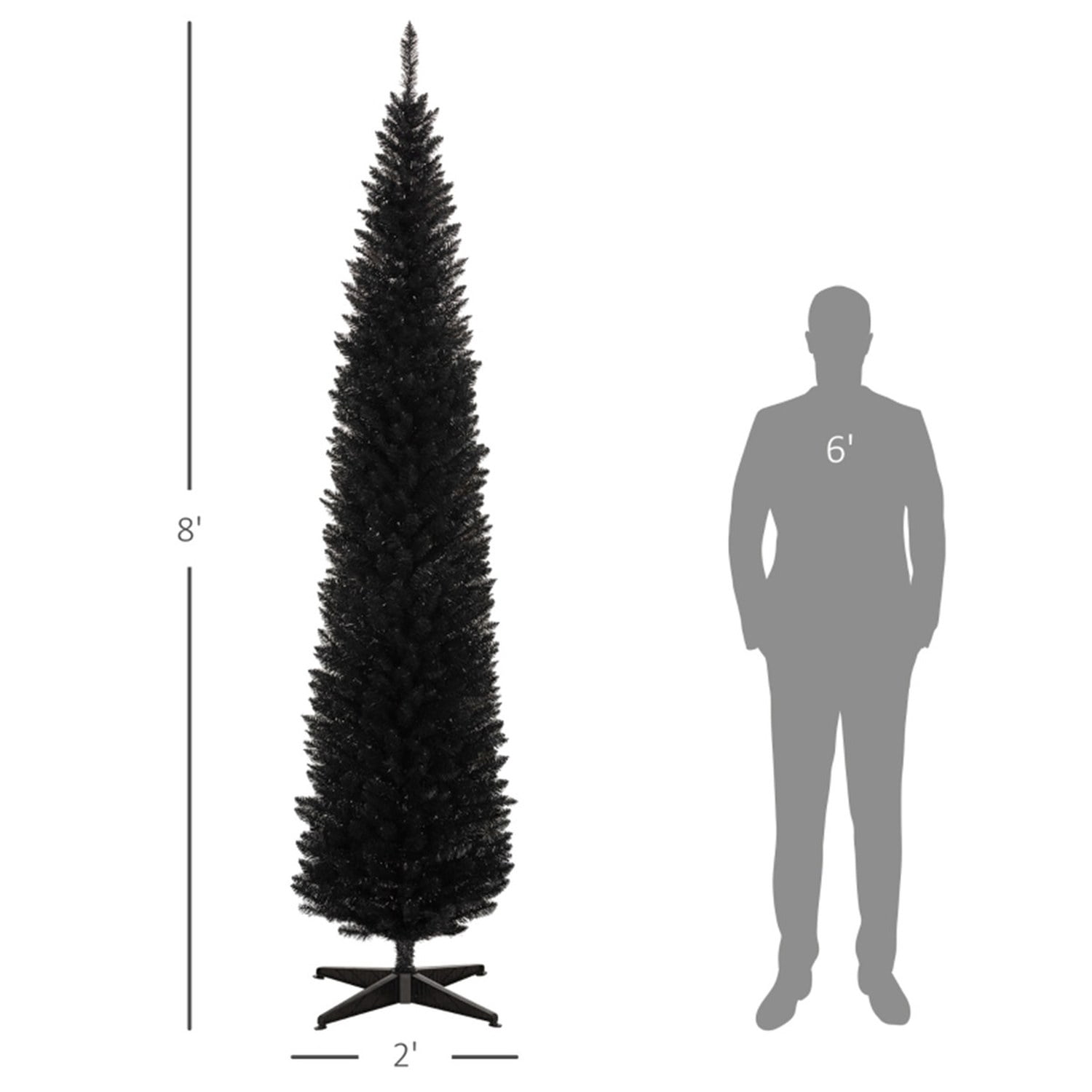 Astoutdoor 8 ft Black Artificial Christmas Tree with 618 Tips, Slim Pencil Style, Plastic Base