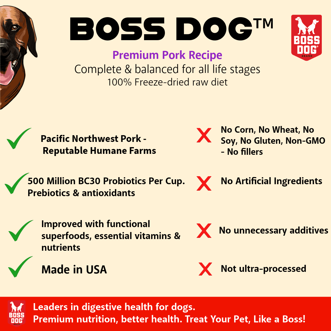 Boss Dog Probiotic Freeze Dried Healthy Dog Food, Pork 12 oz