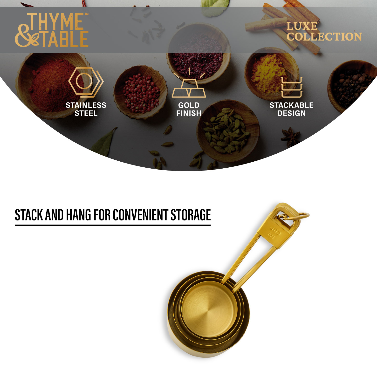 Thyme & Table 4-Piece Gold Stainless Steel Measuring Cup Set photo 4