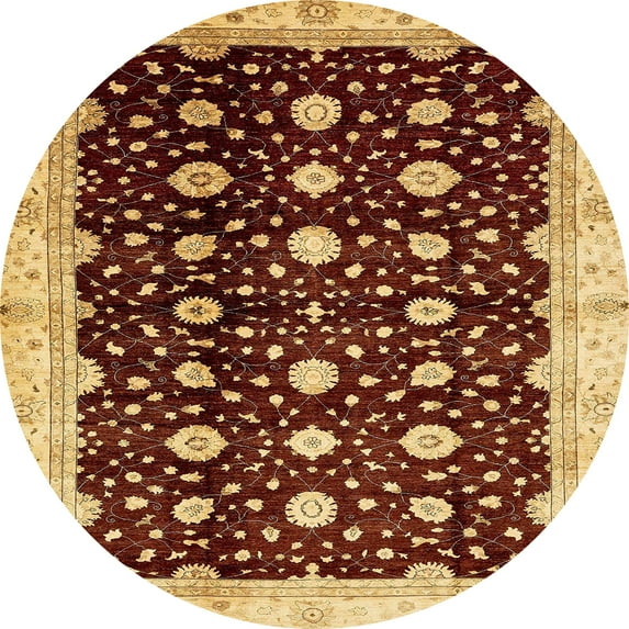Ahgly Company Indoor Round Abstract Orange Oriental Area Rugs, 8' Round