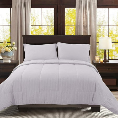 - HONEYMOON HOME FASHIONS Seersucker King Comforter Set Bedding 3PC, White