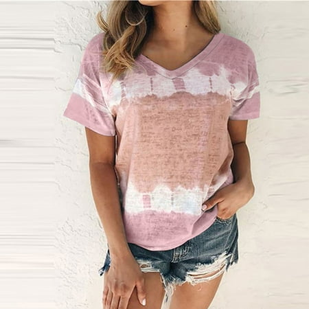 

Plus Size T Shirt for Women Short Sleeve Crewneck Loose Casual Blouse Soft Tops Tie Dye Print Shirts