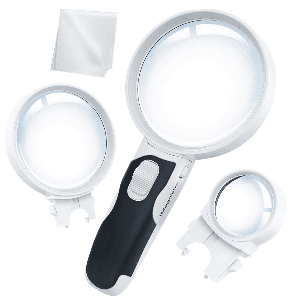 iMagniphy Magnifying Glass with 3 Lens & Powerful LED Light 2.5X, 5X