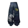 thumbnail image 2 of YLHFASHION Cinch Baggy Jeans Unisex Y2K Hip Hop Street Jeans Baggy Jeans Vintage High Waist Denim Wide Leg Pants Baggy Dad Jeans for Woman Pants Trousers Pant Women Mid Rise Baggy Jeans（L）, 2 of 3